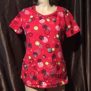 Dickies Red Smiley Scrub Top Nurse Medical Small